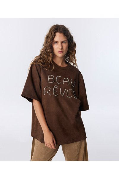 T-SHIRT WITH STRASS STONE SLOGAN