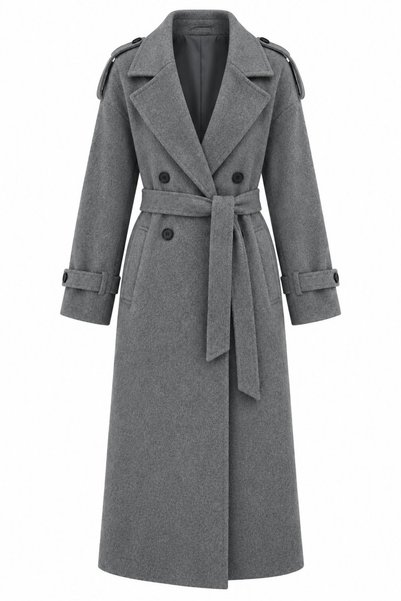 Gray Epaulet Belted Coat - 6047