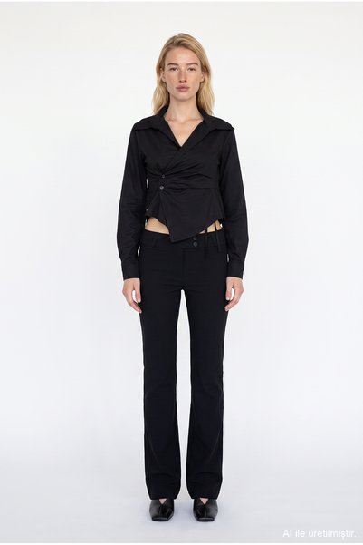 Button Detailed Trousers Black