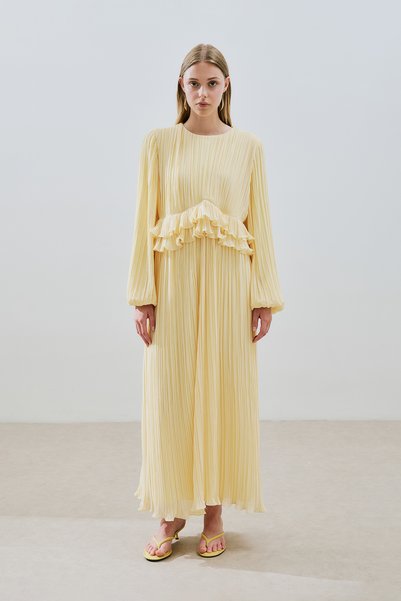 MILA PLEATED LAYERED DRESS SOFT YELLOW