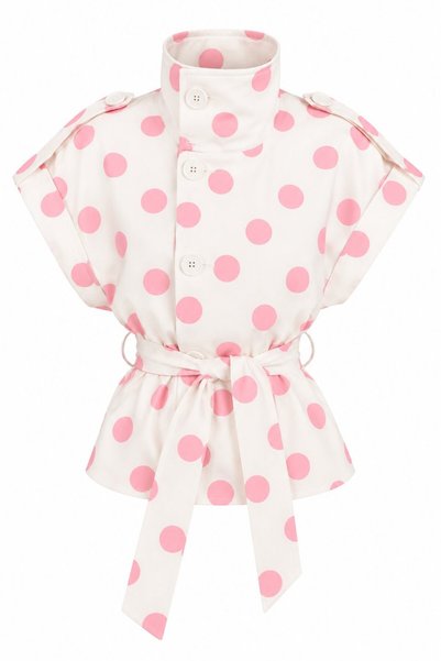 Ecru Pink Epaulettes Polka Dot Belted Vest - 504364
