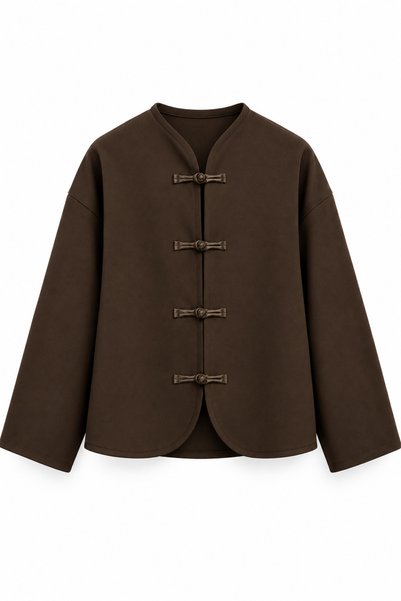 Women's Japanese Button Detail Notched Collar Relaxed Fit Long Sleeve Casual Stylish Standard Size Jacket