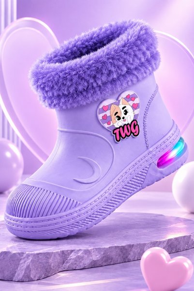 MUPPY Lighted Fur Detail Unisex Children's Daily Rain and Snow Boots