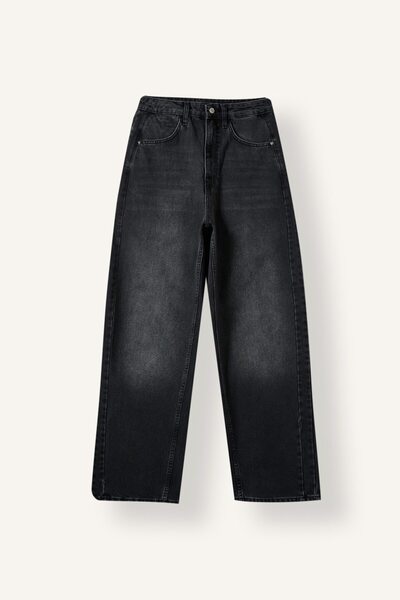 100% Cotton Baggy Fit High Waist Long Washed Jeans H1643AX26AU