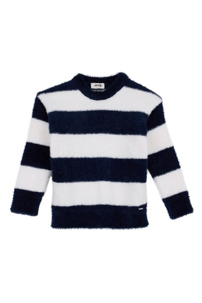 Ecru Girls' Crew Neck Relaxed Striped Sweater J6Wg-Kzk7509