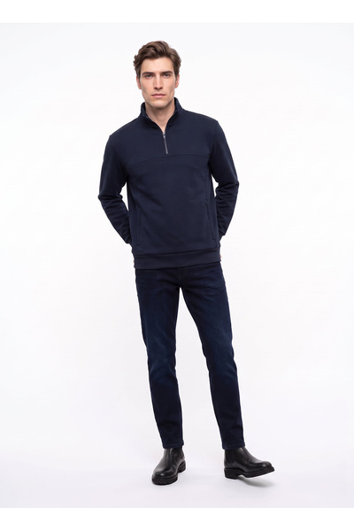 Navy Blue Men's Slim Fit Washed Denim Trousers Vegas Slim -1304