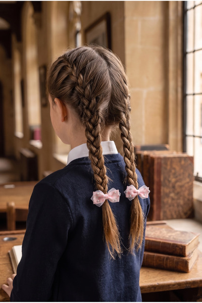 Girl's Pearl Detailed Bowknot 2-Piece Rubber Buckle Pink