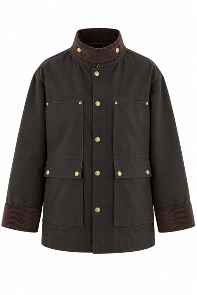 Brown Velvet Collar Pocket Jacket - 2Y5132