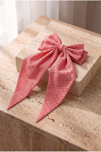 Gingham Large Bow Automatic Buckle Red