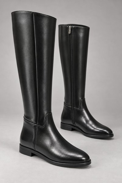VEYONA Zippered Flat Sole Casual Women's Riding Boots