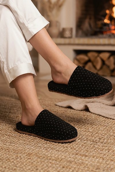 Women's Winter Slippers - Stone Detailed Dowry Bundle Guest House Slippers