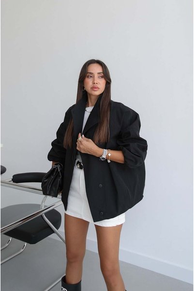 Black Bomber Jacket with Elastic Sleeves