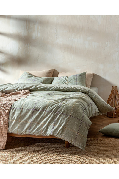 Bettine Single Cotton Printed Duvet Cover Set - Khaki