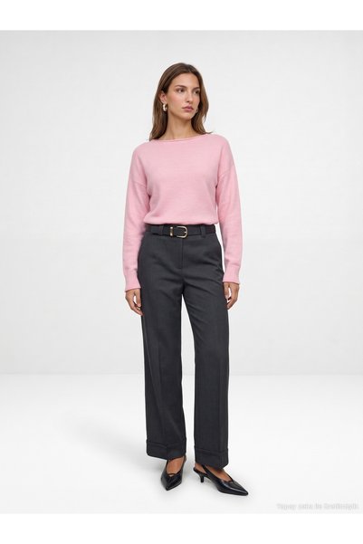 10854 Boat Neck Soft Textured Sweater-Powder Pink