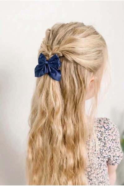 Stoned Satin Bow Clip Buckle Navy Blue