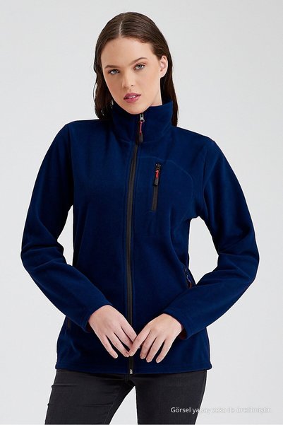 Navy Blue Color 3-Pocket Full Zipper Fleece