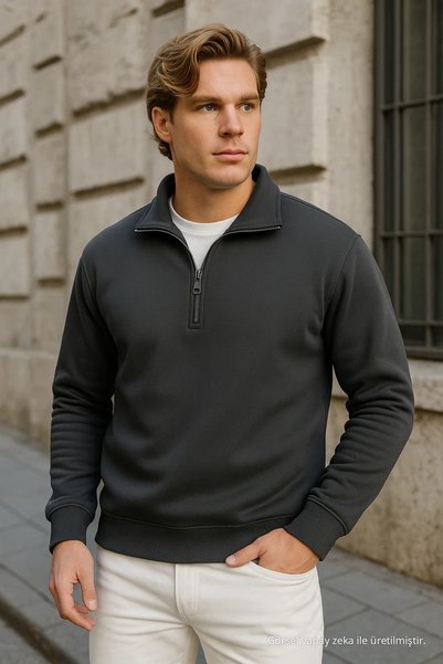 Men's Basic Smoked Half-Zip Sweatshirt