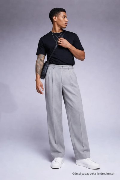 Men's Wide-Leg Loose Gray Baggy Pants