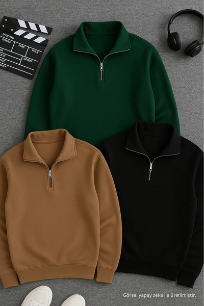 Men's Casual Half-Zip 3-Piece Sweatshirt
