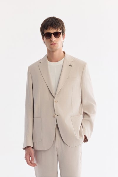 Men's Beige Mono Collar Unlined Soft Touch Comfort Fit Jacket A61Y4017
