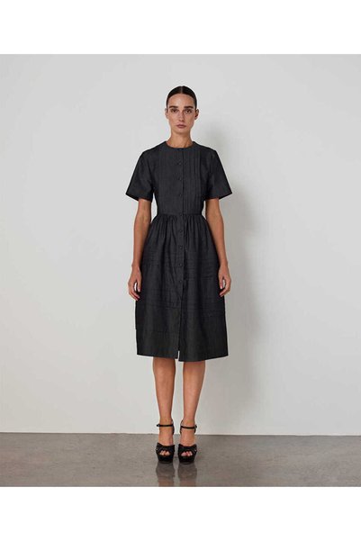RIBBED POPLIN DRESS