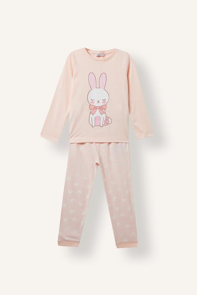 Rabbit Printed Top and Heart Bottom 2-Piece Pajama Set for Baby Girl I1010A526Wn
