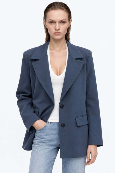 Black Woven Oversize Blazer Jacket