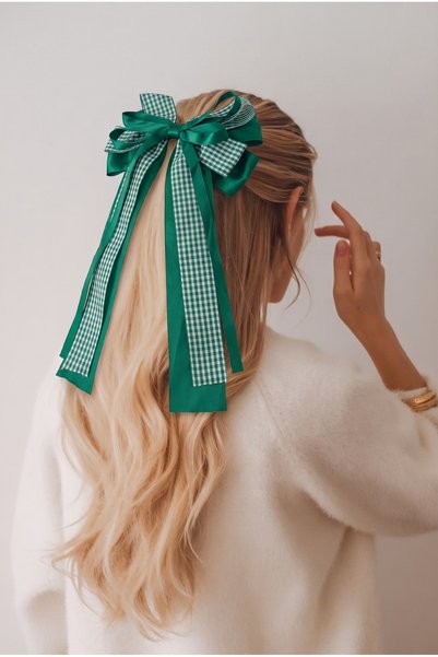 Double Bowknot Gingham Automatic Buckle Green
