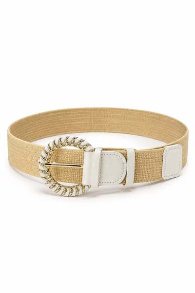 Women's Straw Textured Round Buckle Belt