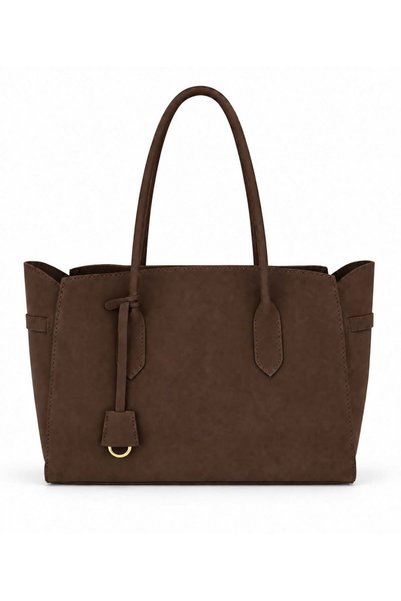 Brown Suede Women's Shoulder Bag with Zipper and Internal Compartment Shopper Model