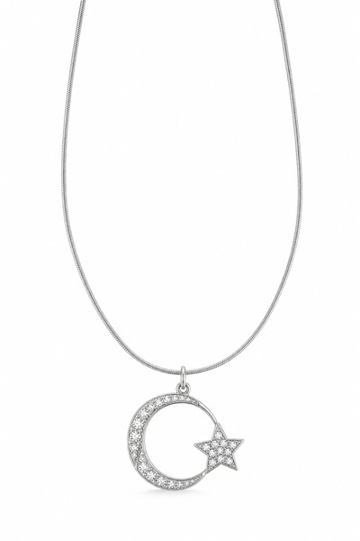 Zircon Stone Moon Star Steel Necklace - Stylish and Durable Design