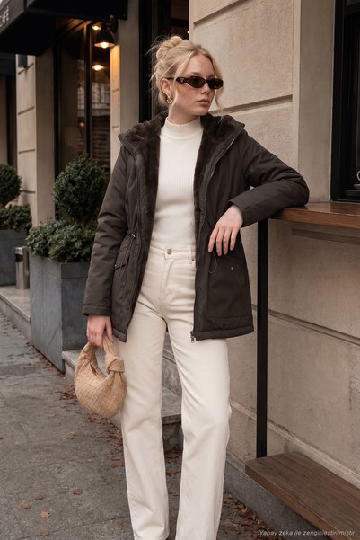 Double-Sided Plush Hooded Laptop Coat Women's Coat 497Alice