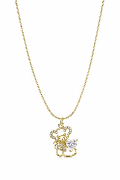 Stylish Yellow Necklace with Stainless Steel Mouse Figure and Heart Detail and Stone