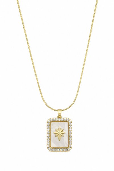 Steel Star Motif Rectangular Zircon Stone Yellow Color Necklace