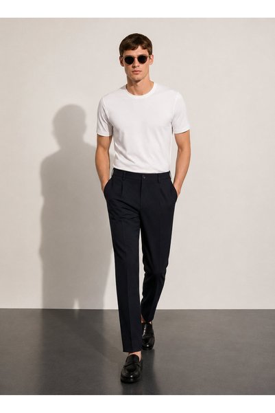 Navy Blue Men's Slim Fit Trousers Padova
