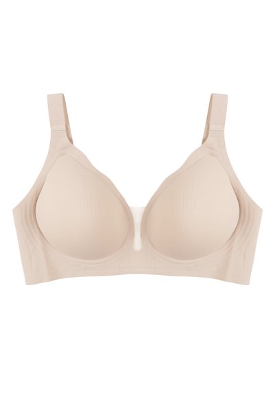 Seamless Shaping Non-Marking Adjustable Strap Plus Size Tulle Detail Ribbed Padded Bra