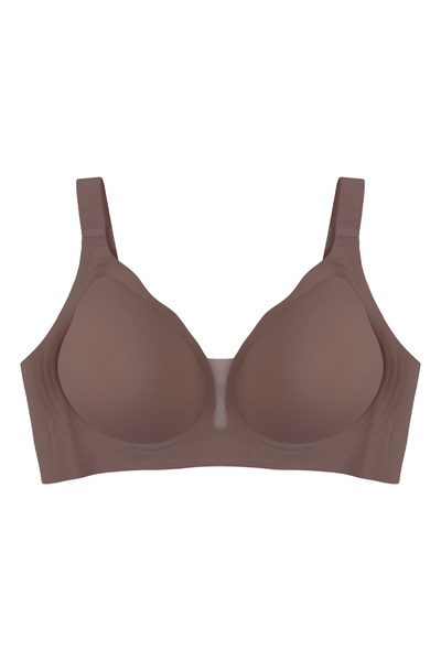 Seamless Shaping Non-Marking Adjustable Strap Plus Size Tulle Detail Ribbed Padded Bra