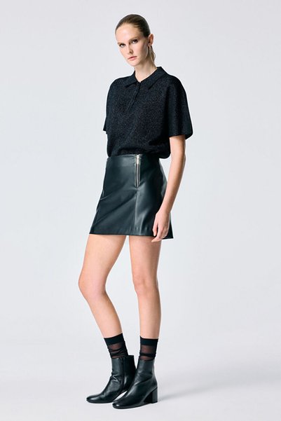 Black Zipper Detailed Leather Skirt