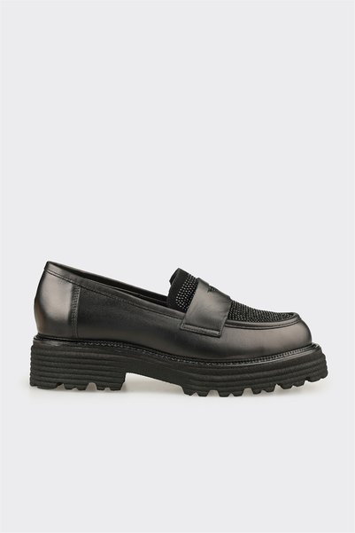 Black Leather Women's Casual Shoes