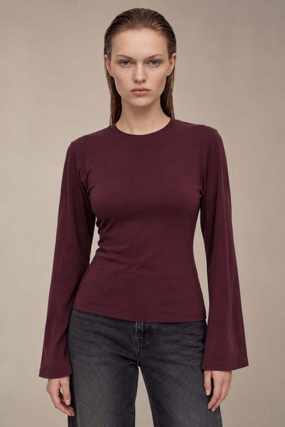Women's Waist-Slit Crew Neck Gathered Blouse
