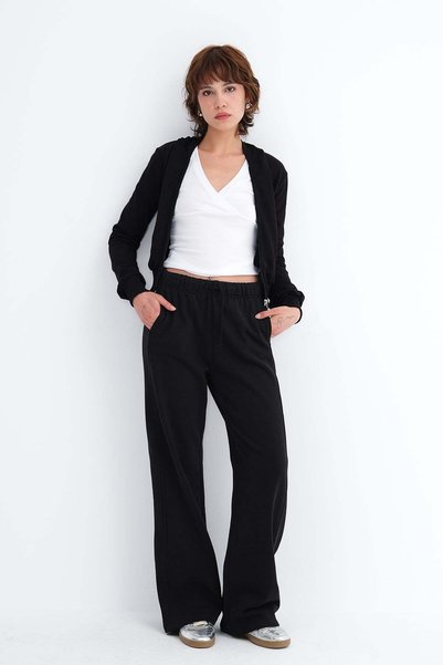Elastic Waistband Shawl-Style Tracksuit Eşf06043