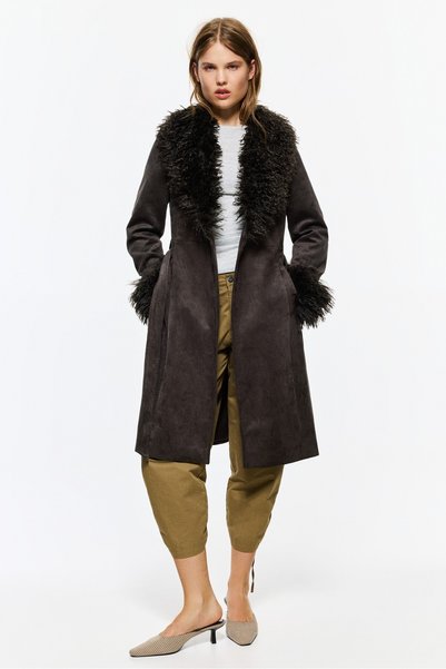 Body-Hugging Faux Suede Coat