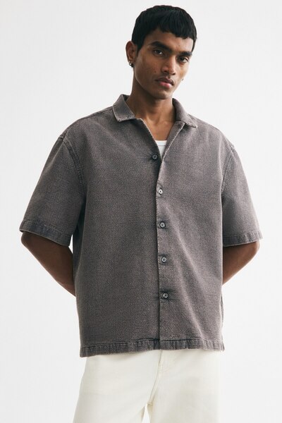 Honeycomb Textured Men's Collared Shirt Relaxed Fit