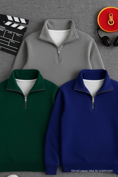 Men's Basic Half Zipper 3-Piece Sweatshirt