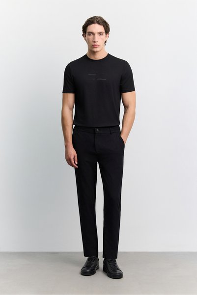Men's Black Elastic Side Wrinkle-Free Quick-Dry Technical Fabric Slim Fit Trousers A62Y3077