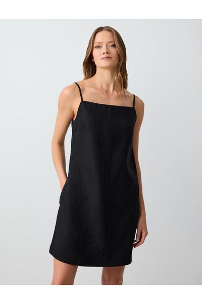 Black 100% Linen Straight Cut Short Jumpsuit