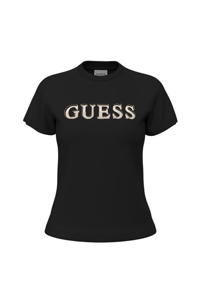 Black Women's Round T-Shirt V6Bi06K6273-Jblk