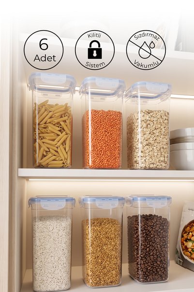 Set of 6 Square Vacuum Storage Containers with Labels, 2250 ml Food Container with Lockable Lid