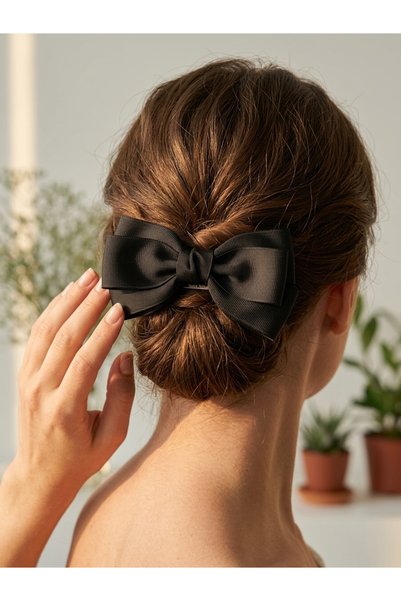 Women's Elegant Fabric Ribbon Bow Automatic Grogen Hair Clip