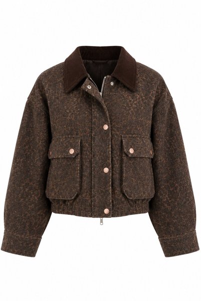 Brown Velvet Leopard Print Jacket - 0738